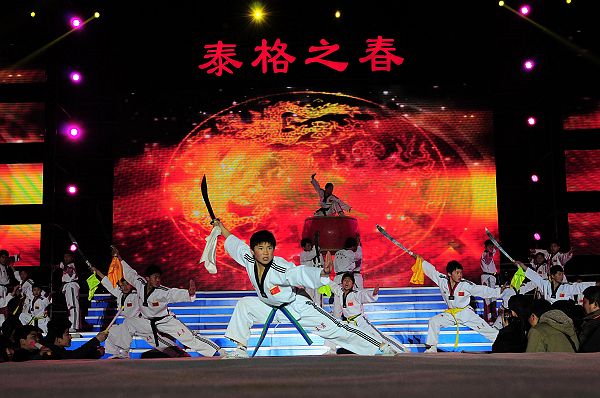 2013年3月30日山东省阳谷县举办的《泰格之春》文艺晚会上，阳谷武校的学子们表演《武术》。.JPG